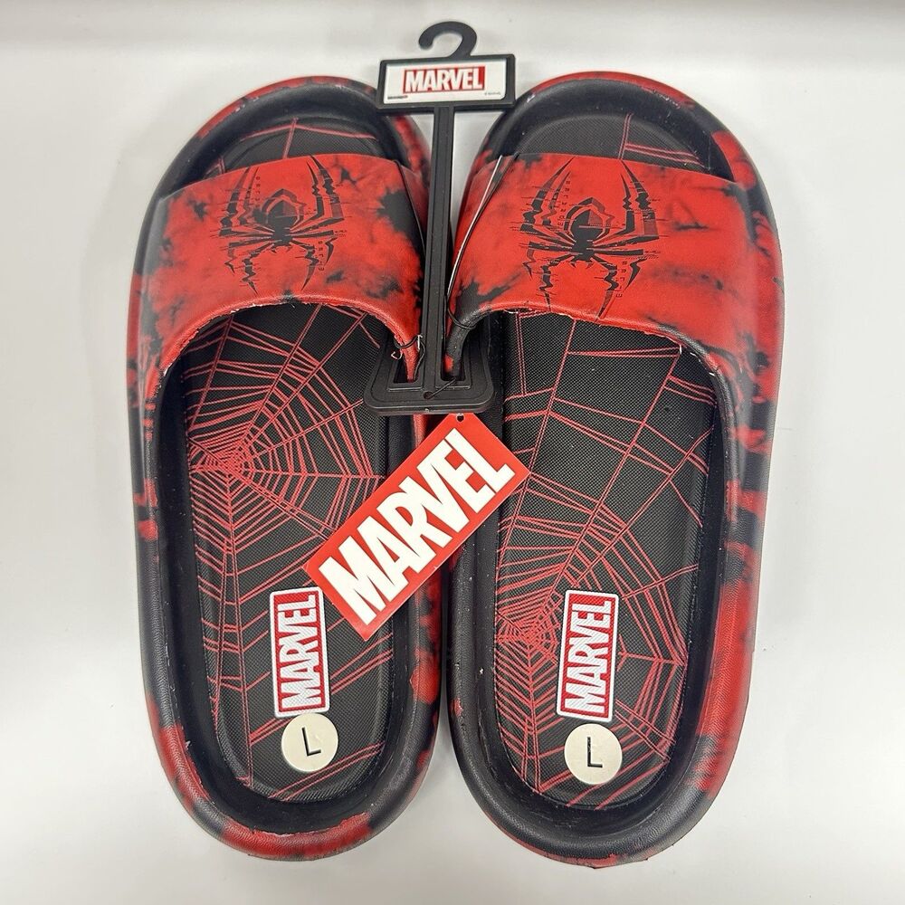 Marvel Spider-Man Ground Up Mens Size 12 Red Black Slide Sandals New w/ Tags